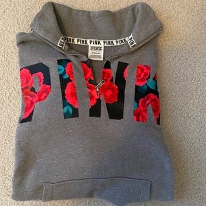 PINK Grey quarter zip crew neck/sweatshirt